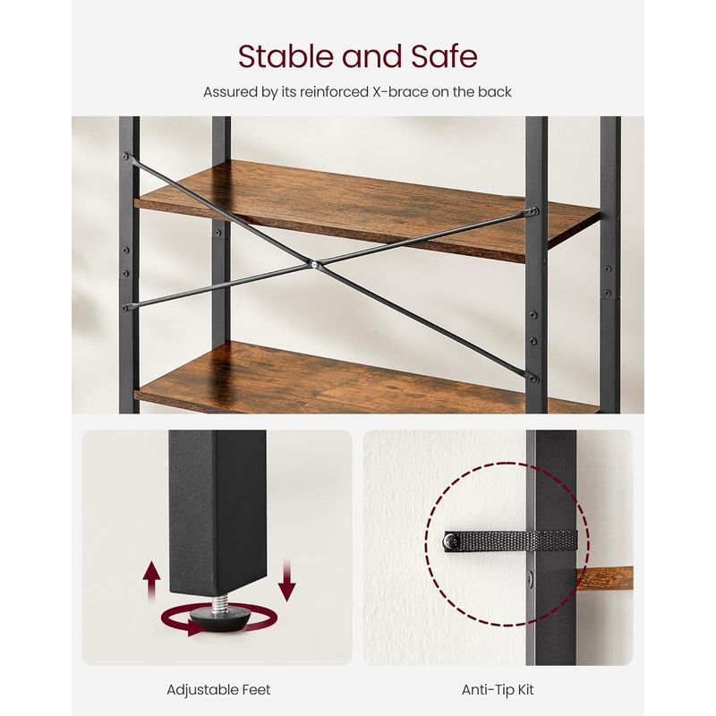 Casa si Gradina - Mobilier - Biblioteci si rafturi - Biblioteci - Biblioteca cu 6 rafturi, etajera stil industrial, PAL si cadru metalic, 30x80x186 cm, maro rustic - Infinity.ro