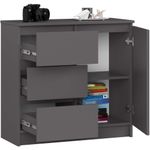 Casa si Gradina - Mobilier - Comode si corpuri - Comode - Comoda JERRY cu 3 sertare si dulap cu rafturi, PAL laminat, 80x35x77 cm, gri grafit - Infinity.ro