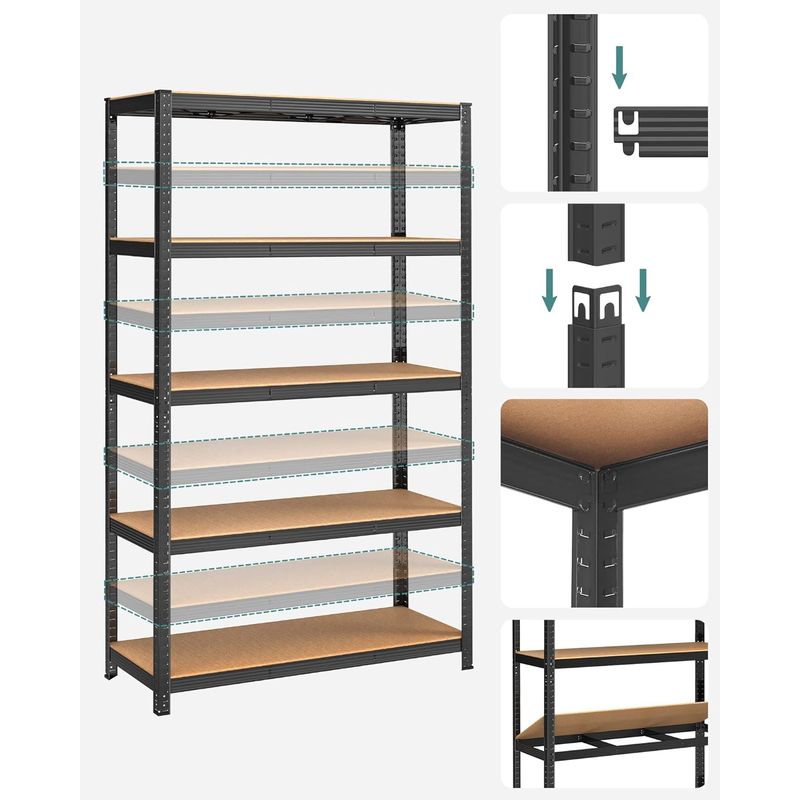 Casa si Gradina - Mobilier - Biblioteci si rafturi - Rafturi - Raft de depozitare metalic, cu rafturi din PAL, 5 polite, max. 875 kg, 200x120x60cm, negru - Infinity.ro