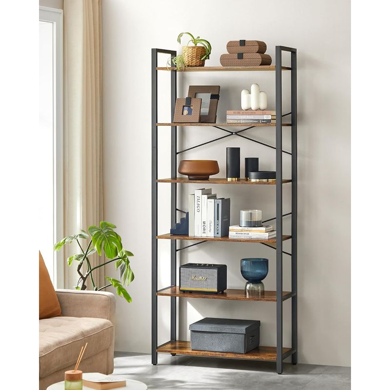 Casa si Gradina - Mobilier - Biblioteci si rafturi - Biblioteci - Biblioteca cu 6 rafturi, etajera stil industrial, PAL si cadru metalic, 30x80x186 cm, maro rustic - Infinity.ro