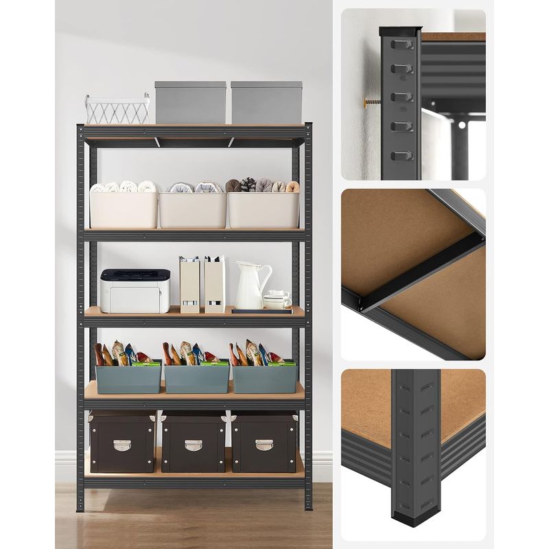 Casa si Gradina - Mobilier - Biblioteci si rafturi - Rafturi - Raft de depozitare metalic, cu rafturi din PAL, 5 polite, max. 875 kg, 200x120x60cm, negru - Infinity.ro