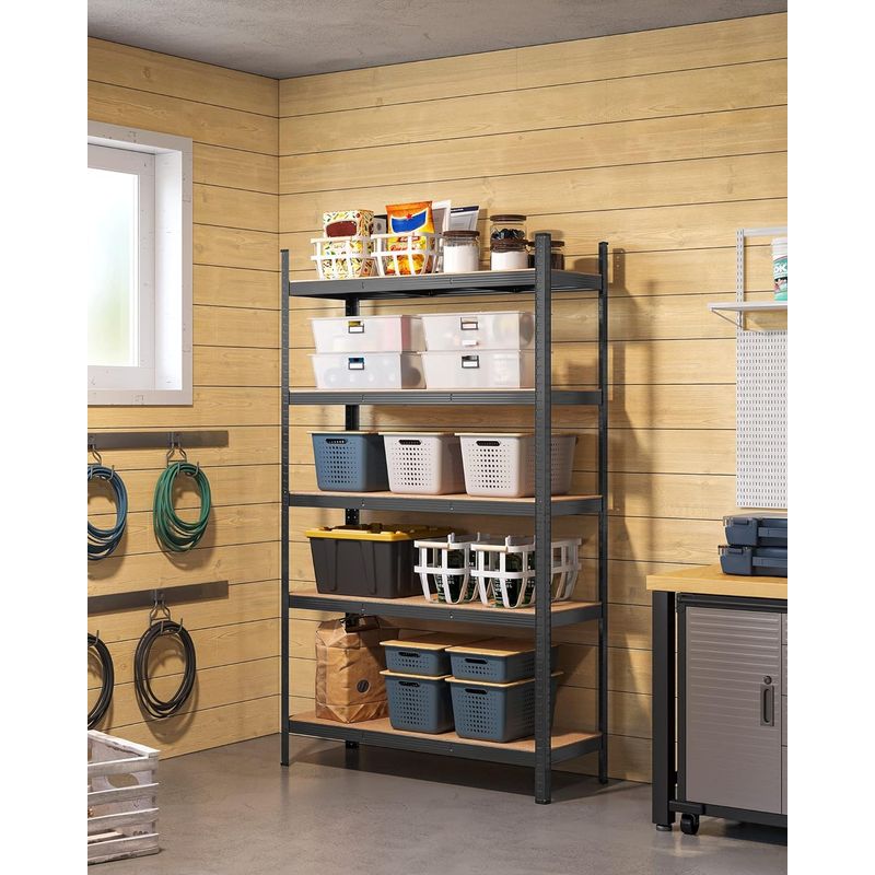 Casa si Gradina - Mobilier - Biblioteci si rafturi - Rafturi - Raft de depozitare metalic, cu rafturi din PAL, 5 polite, max. 875 kg, 200x120x60cm, negru - Infinity.ro