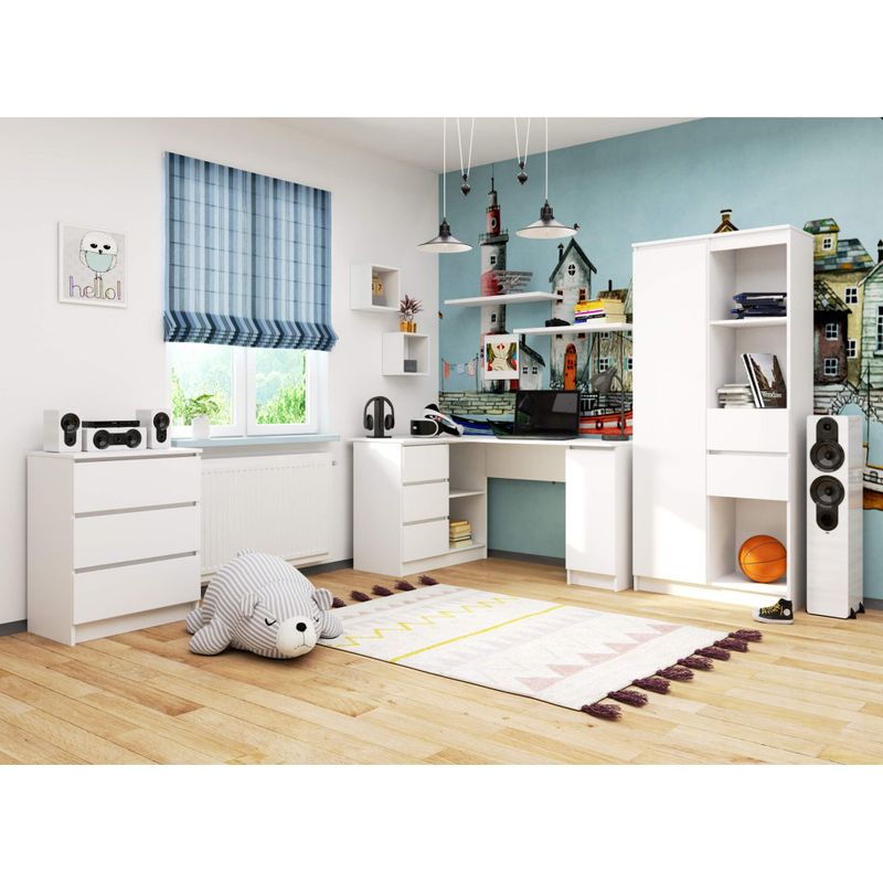 Casa si Gradina - Mobilier - Mese si birouri - Birouri - Birou colt stanga cu 3 sertare si rafturi, 155x85x77 cm, alb - Infinity.ro