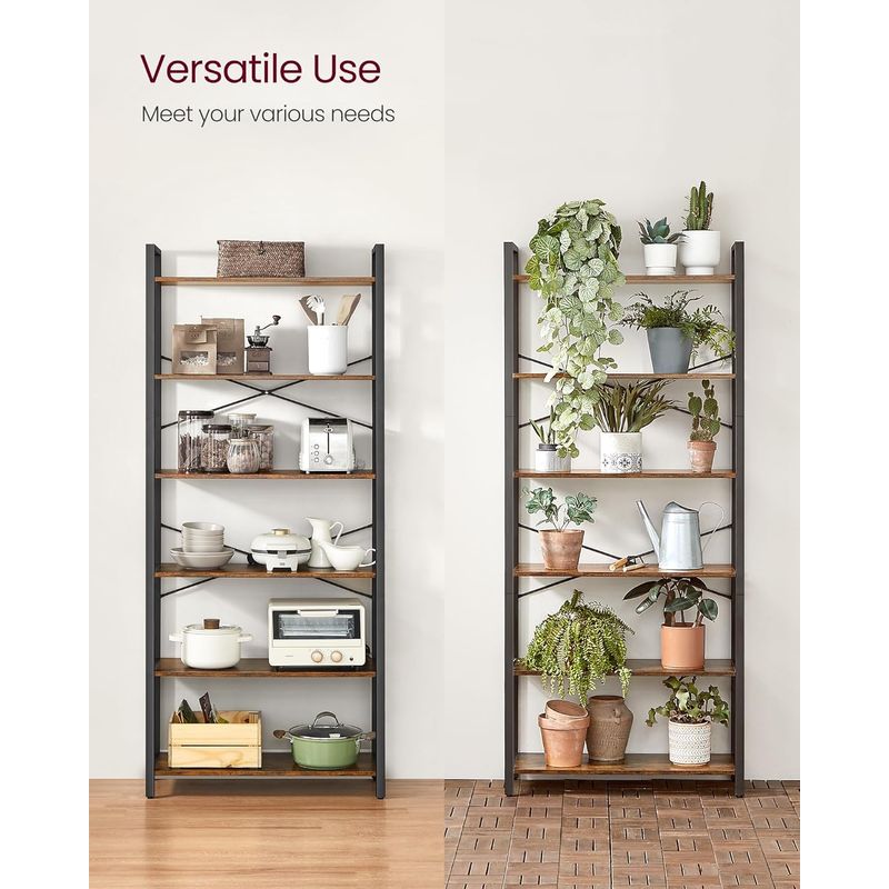 Casa si Gradina - Mobilier - Biblioteci si rafturi - Biblioteci - Biblioteca cu 6 rafturi, etajera stil industrial, PAL si cadru metalic, 30x80x186 cm, maro rustic - Infinity.ro