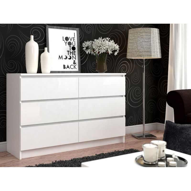 Casa si Gradina - Mobilier - Comode si corpuri - Comode - Comoda cu 6 sertare, PAL laminat, 138x40x77 cm, alb mat - Infinity.ro