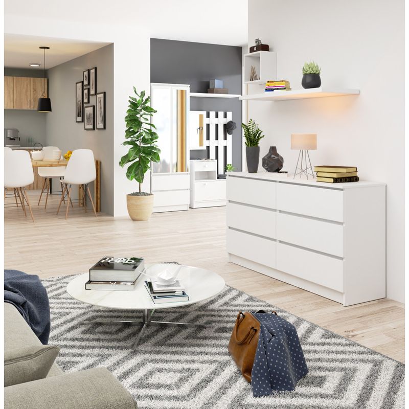 Casa si Gradina - Mobilier - Comode si corpuri - Comode - Comoda cu 6 sertare, PAL laminat, 138x40x77 cm, alb mat - Infinity.ro