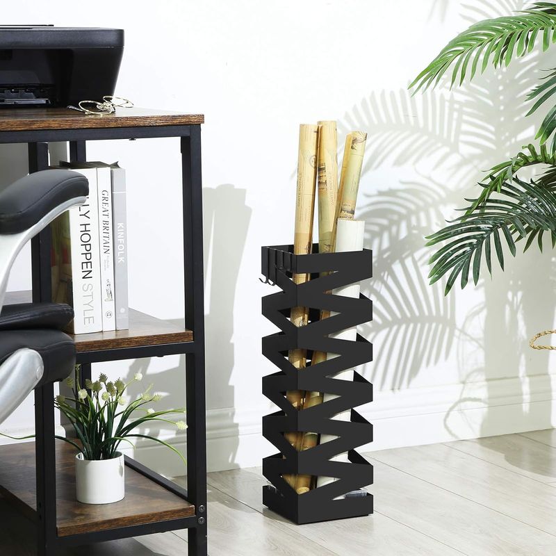 Casa si Gradina - Mobilier - Dulapuri si sifoniere - Dulapuri pantofi - Suport metalic pentru umbrele, cu carlige si tava de picurare, 15x15x49cm, negru - Infinity.ro