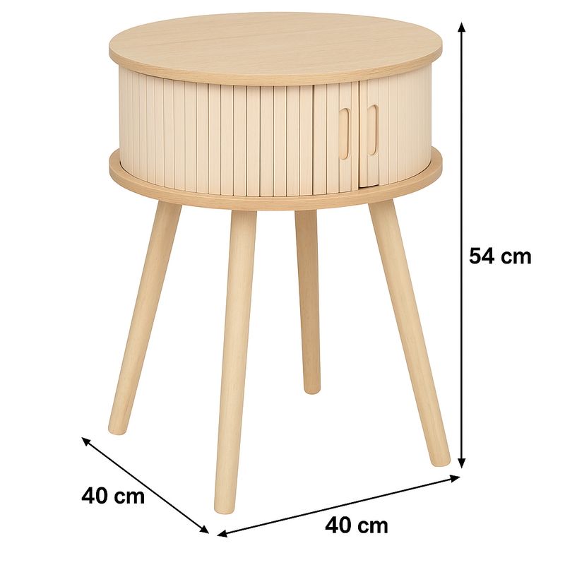 Casa si Gradina - Mobilier - Comode si corpuri - Noptiere - Noptiera rotunda Atmosphera Nysos cu 2 usi glisante si raft interior, 40x54 cm, crem natur - Infinity.ro