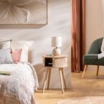 Casa si Gradina - Mobilier - Comode si corpuri - Noptiere - Noptiera rotunda Atmosphera Nysos cu 2 usi glisante si raft interior, 40x54 cm, crem natur - Infinity.ro