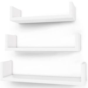 Rafturi plutitoare de perete, set 3 bucati, MDF, 30, 35 si 40 cm, alb