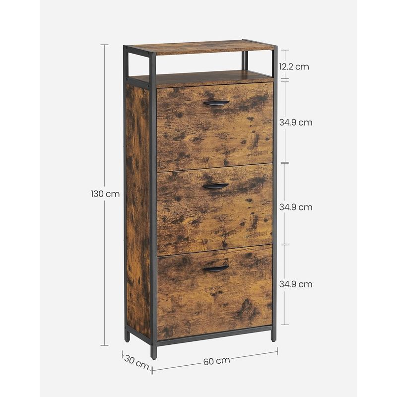 Casa si Gradina - Mobilier - Dulapuri si sifoniere - Dulapuri pantofi - Dulap pentru pantofi cu 3 usi rabatabile, despartitoare interioare, pentru 15-18 perechi, 60x30x130cm, maro rusic - Infinity.ro