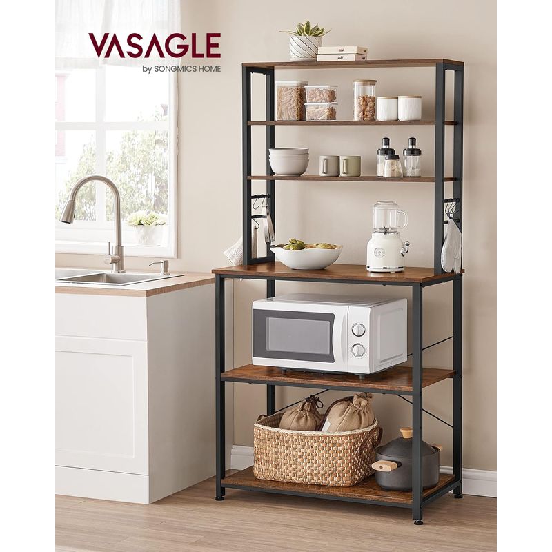 Casa si Gradina - Mobilier - Comode si corpuri - Corpuri bucatarie - Raft de bucatarie cu spatiu pentru cuptorul cu microunde, 6 rafturi, otel, industrial, 40x80x167cm, maro retro si negru - Infinity.ro