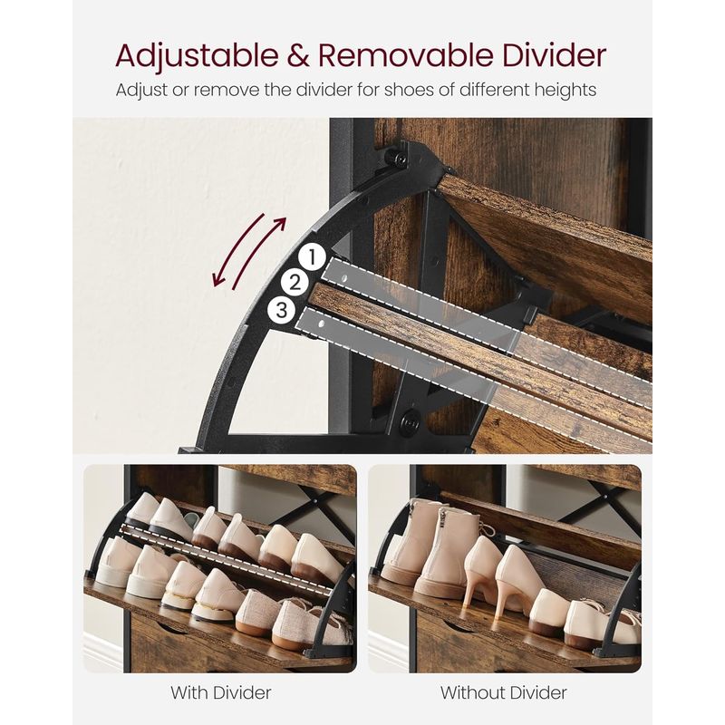 Casa si Gradina - Mobilier - Dulapuri si sifoniere - Dulapuri pantofi - Dulap pentru pantofi cu 3 usi rabatabile, despartitoare interioare, pentru 15-18 perechi, 60x30x130cm, maro rusic - Infinity.ro