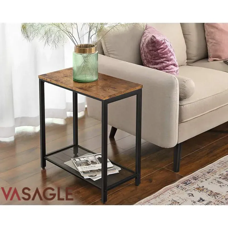 Casa si Gradina - Mobilier - Mese si birouri - Masute de cafea - Masa de cafea laterala, cu 2 nivele, cadru din otel, 60x30x60cm, maro rustic - Infinity.ro