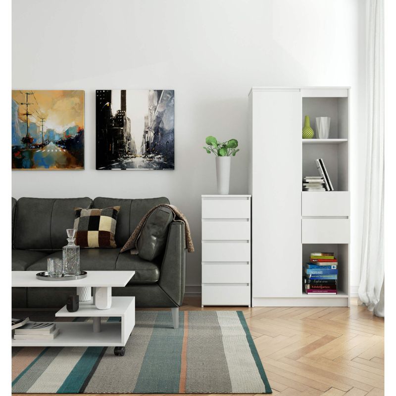 Casa si Gradina - Mobilier - Comode si corpuri - Comode - Comoda cu 5 sertare, PAL laminat, 40x35x92 cm, alb mat - Infinity.ro