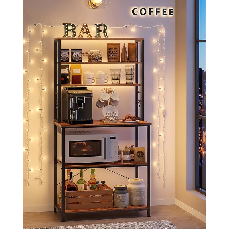 Casa si Gradina - Mobilier - Comode si corpuri - Corpuri bucatarie - Raft de bucatarie cu spatiu pentru cuptorul cu microunde, 6 rafturi, otel, industrial, 40x80x167cm, maro retro si negru - Infinity.ro