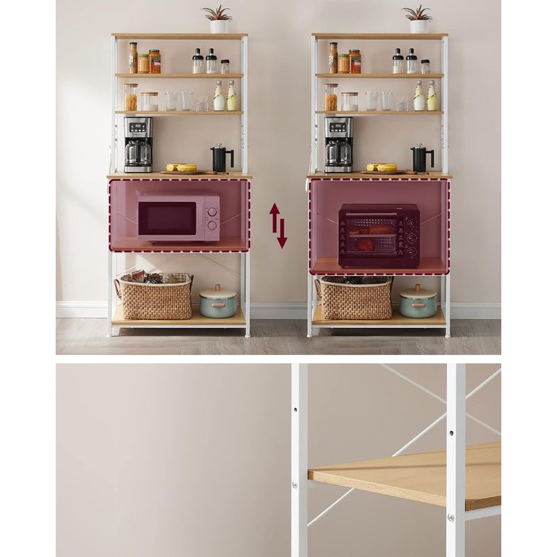 Casa si Gradina - Mobilier - Biblioteci si rafturi - Biblioteci - Raft de bucatarie cu spatiu pentru cuptorul cu microunde, 6 rafturi, otel, industrial, 40x80x167cm, maro stejar si alb - Infinity.ro