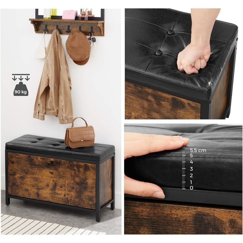 Casa si Gradina - Mobilier - Dulapuri si sifoniere - Dulapuri pantofi - Banca cu organizator pantofi, cu clapeta, 30x80x51cm, industrial vintage, maro cu negru - Infinity.ro
