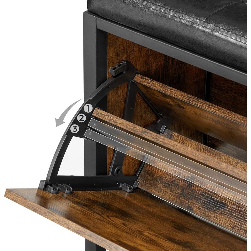 Casa si Gradina - Mobilier - Dulapuri si sifoniere - Dulapuri pantofi - Banca cu organizator pantofi, cu clapeta, 30x80x51cm, industrial vintage, maro cu negru - Infinity.ro