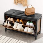 Casa si Gradina - Mobilier - Dulapuri si sifoniere - Dulapuri pantofi - Banca cu organizator pantofi, cu clapeta, 30x80x51cm, industrial vintage, maro cu negru - Infinity.ro