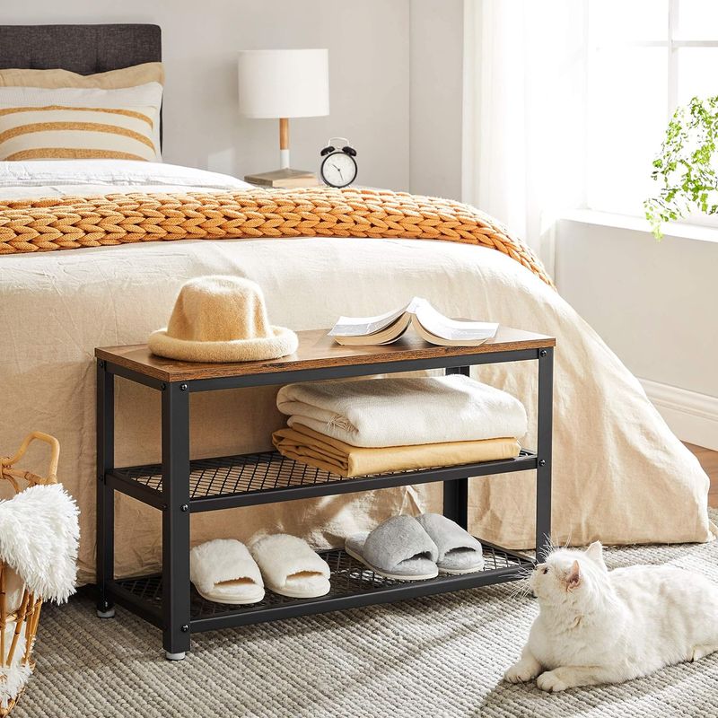 Casa si Gradina - Mobilier - Dulapuri si sifoniere - Dulapuri pantofi - Raft pentru pantofi cu 2 polite, 73x30x45cm, otel, stil industrial, maro rustic si negru - Infinity.ro