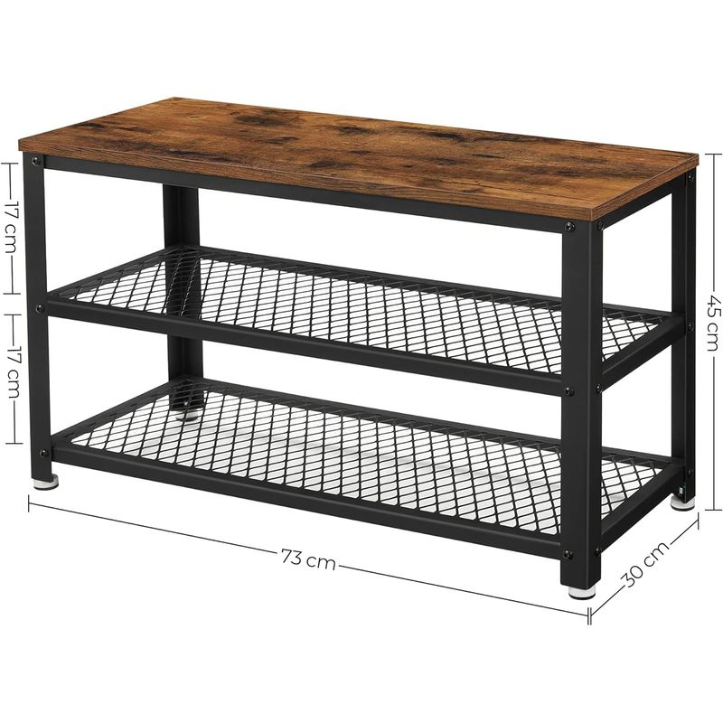 Casa si Gradina - Mobilier - Dulapuri si sifoniere - Dulapuri pantofi - Raft pentru pantofi cu 2 polite, 73x30x45cm, otel, stil industrial, maro rustic si negru - Infinity.ro