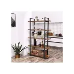 Casa si Gradina - Mobilier - Biblioteci si rafturi - Biblioteci - Biblioteca cu 5 rafturi, cadru din otel si rafturi din PAL, 105x34x178cm, maro rustic si negru - Infinity.ro