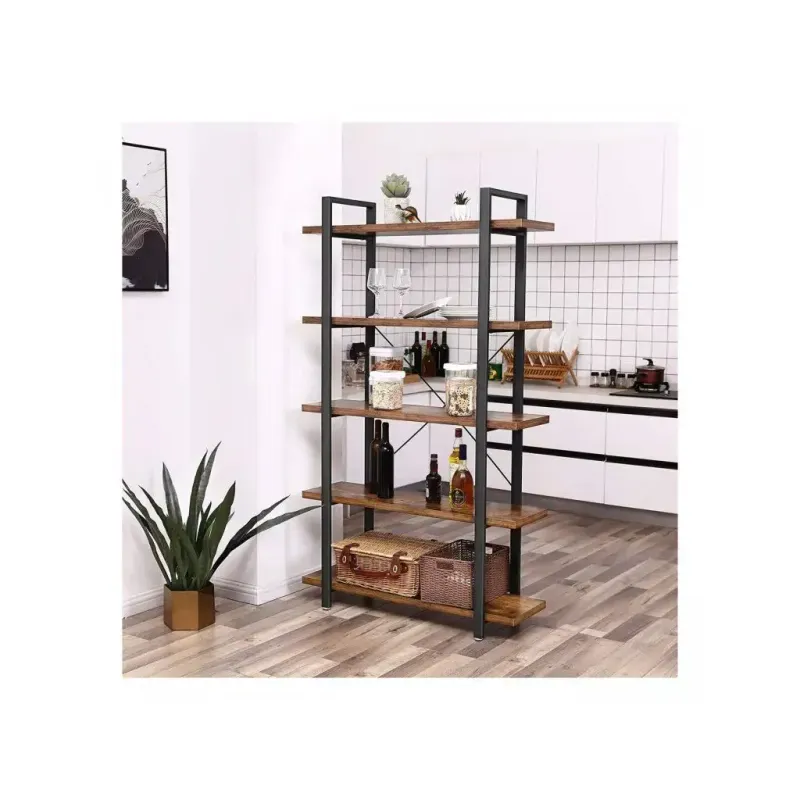 Casa si Gradina - Mobilier - Biblioteci si rafturi - Biblioteci - Biblioteca cu 5 rafturi, cadru din otel si rafturi din PAL, 105x34x178cm, maro rustic si negru - Infinity.ro