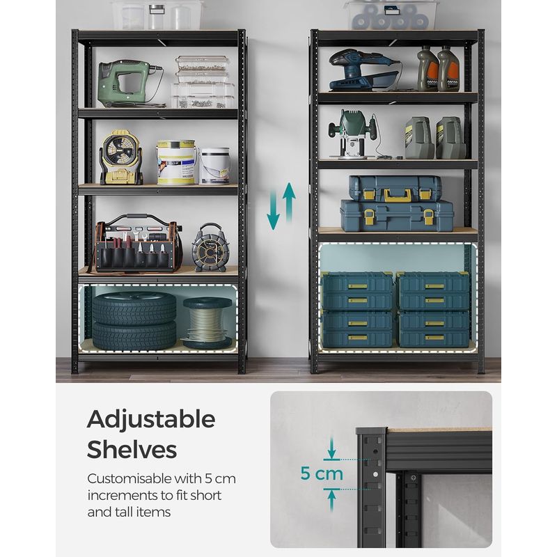 Casa si Gradina - Mobilier - Biblioteci si rafturi - Rafturi - Raft de depozitare metalic, cu rafturi din PAL, 5 polite, max. 600 kg, 200x100x50cm, negru - Infinity.ro