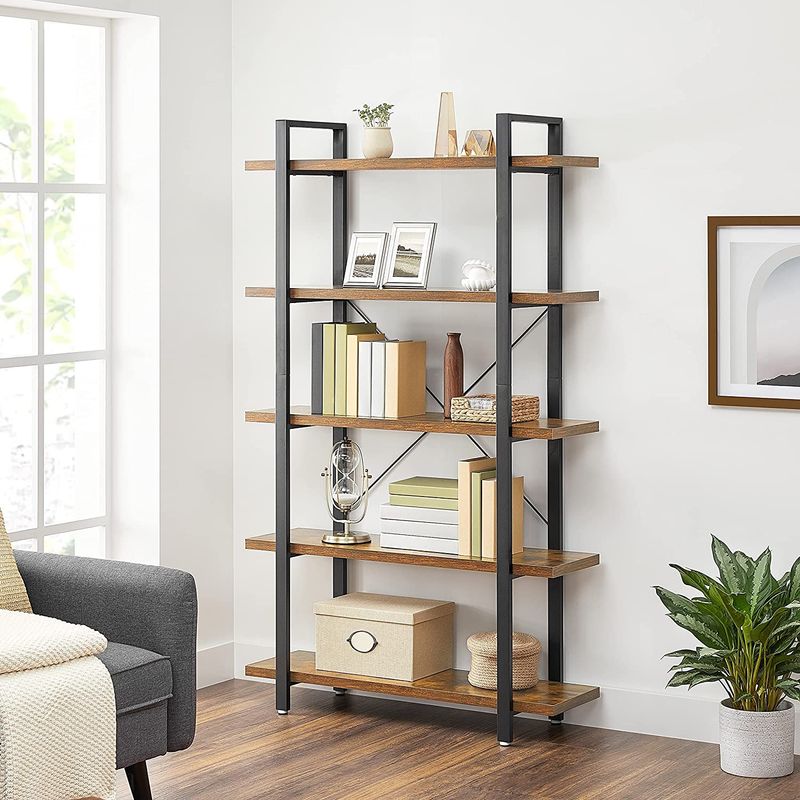 Casa si Gradina - Mobilier - Biblioteci si rafturi - Biblioteci - Biblioteca cu 5 rafturi, cadru din otel si rafturi din PAL, 105x34x178cm, maro rustic si negru - Infinity.ro