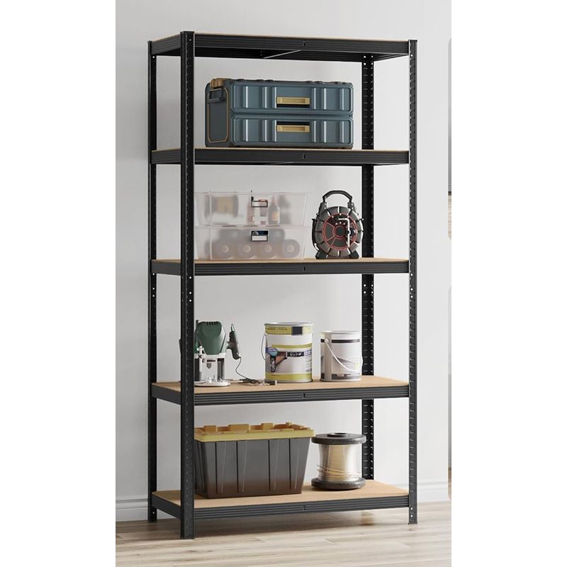 Casa si Gradina - Mobilier - Biblioteci si rafturi - Rafturi - Raft de depozitare metalic, cu rafturi din PAL, 5 polite, max. 600 kg, 200x100x50cm, negru - Infinity.ro