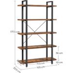 Casa si Gradina - Mobilier - Biblioteci si rafturi - Biblioteci - Biblioteca cu 5 rafturi, cadru din otel si rafturi din PAL, 105x34x178cm, maro rustic si negru - Infinity.ro