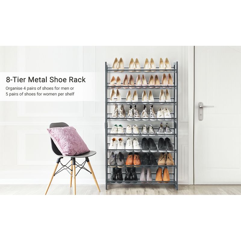 Casa si Gradina - Mobilier - Dulapuri si sifoniere - Dulapuri pantofi - Raft de depozitare pantofi, pe 8 nivele, cu polite reglabile, pentru 32-40 de perechi, 31x92x163cm, gri - Infinity.ro