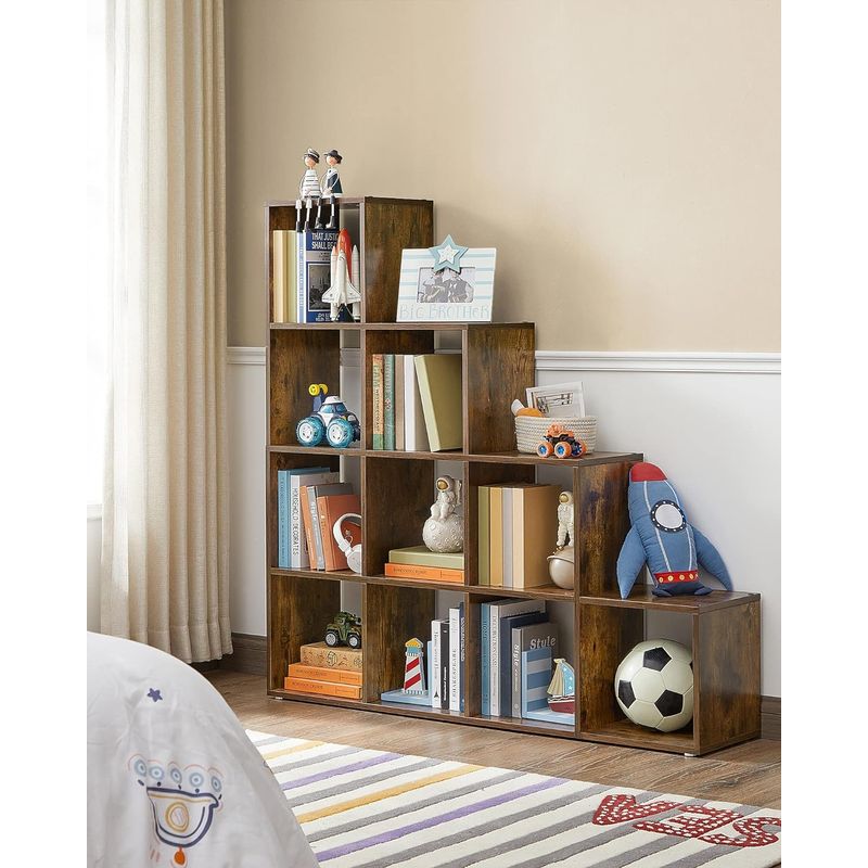 Casa si Gradina - Mobilier - Biblioteci si rafturi - Biblioteci - Biblioteca cu 10 compartimente, unitate de depozitare pentru decoratiuni, din lemn, 29x129x129cm, maro rustic - Infinity.ro