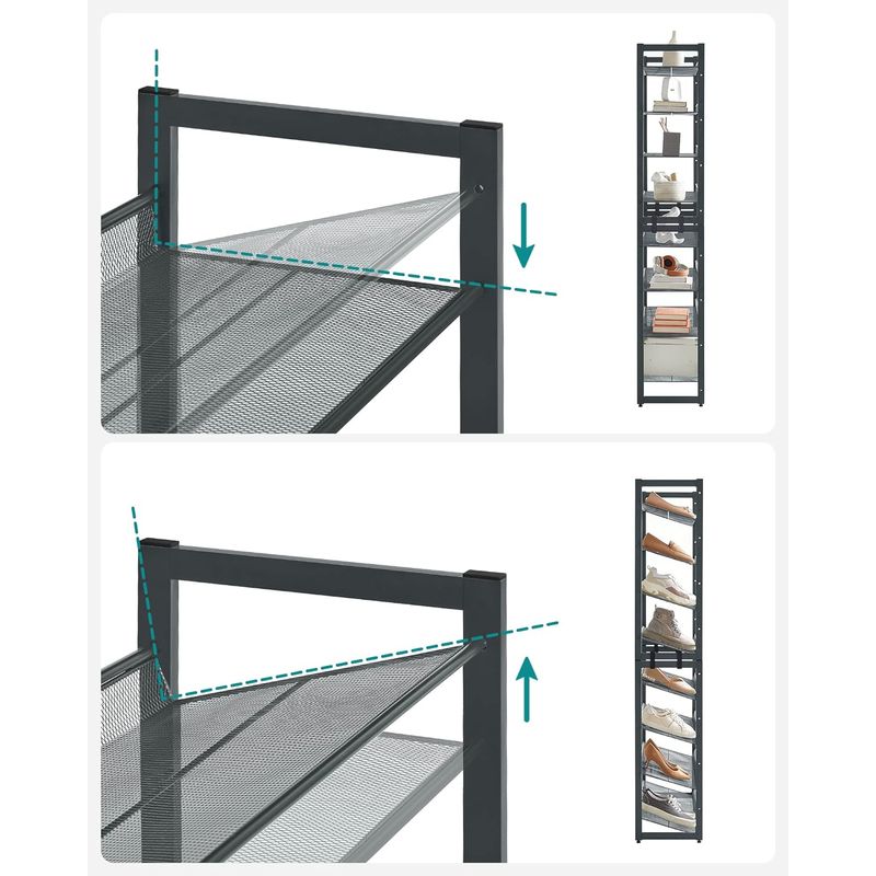 Casa si Gradina - Mobilier - Dulapuri si sifoniere - Dulapuri pantofi - Raft de depozitare pantofi, pe 8 nivele, cu polite reglabile, pentru 32-40 de perechi, 31x92x163cm, gri - Infinity.ro