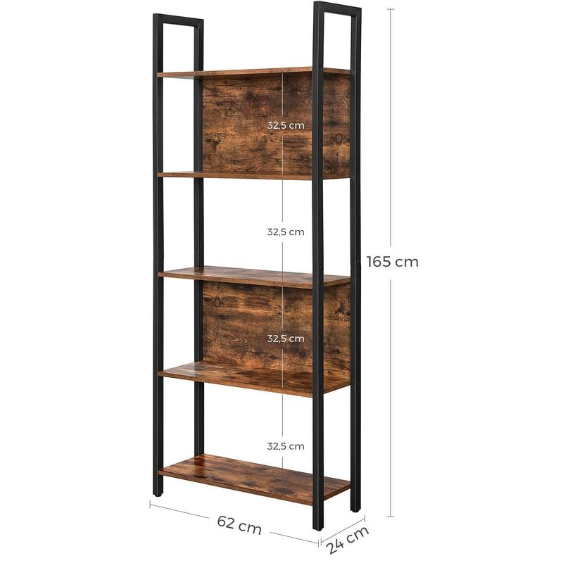 Casa si Gradina - Mobilier - Biblioteci si rafturi - Biblioteci - Biblioteca cu 5 rafturi de depozitare, cadru otel, stil industrial, 62x24x165cm, maro rustic si negru - Infinity.ro