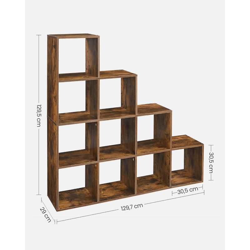 Casa si Gradina - Mobilier - Biblioteci si rafturi - Biblioteci - Biblioteca cu 10 compartimente, unitate de depozitare pentru decoratiuni, din lemn, 29x129x129cm, maro rustic - Infinity.ro
