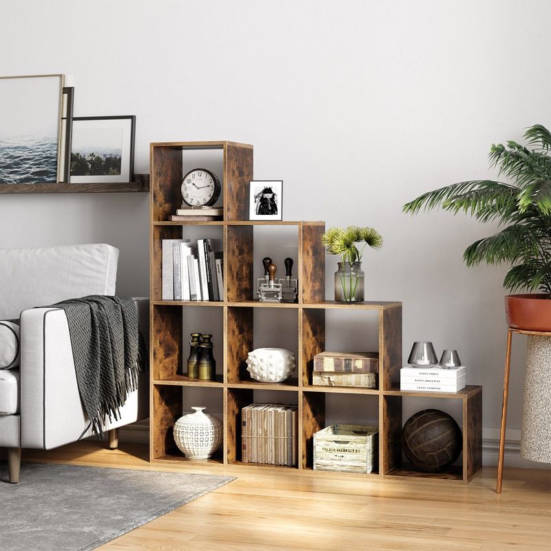 Casa si Gradina - Mobilier - Biblioteci si rafturi - Biblioteci - Biblioteca cu 10 compartimente, unitate de depozitare pentru decoratiuni, din lemn, 29x129x129cm, maro rustic - Infinity.ro