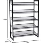 Casa si Gradina - Mobilier - Dulapuri si sifoniere - Dulapuri pantofi - Raft de depozitare pantofi pe 5 niveluri, metal, rafturi plate sau unghiulare reglabile, 31x74x104cm, negru - Infinity.ro