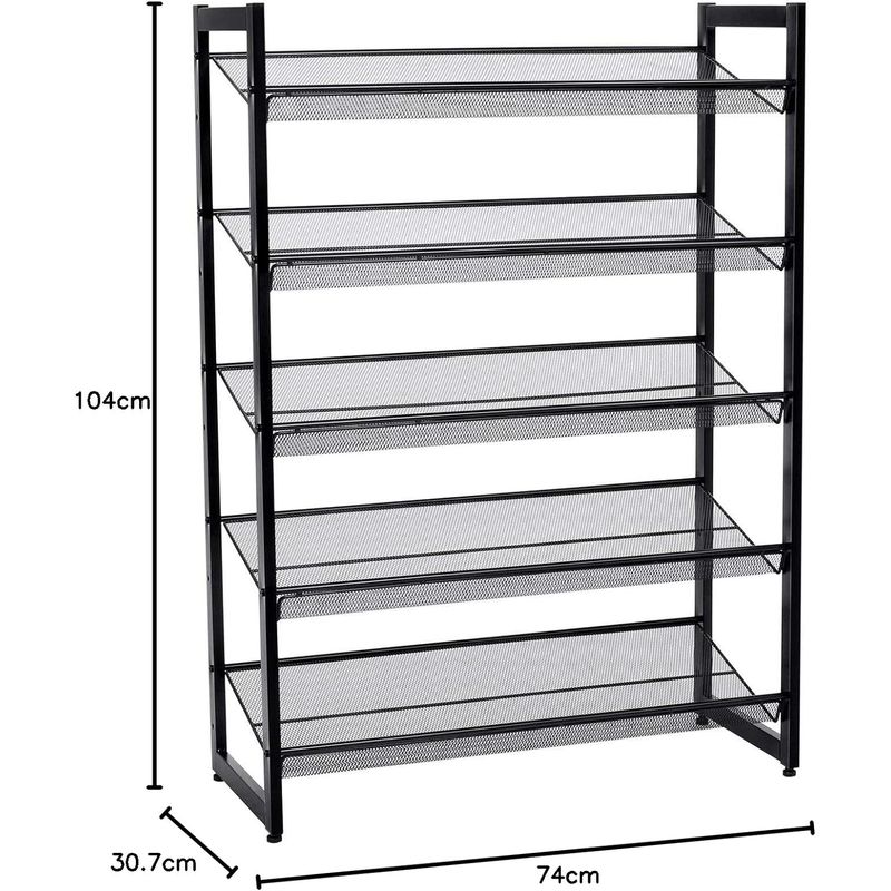 Casa si Gradina - Mobilier - Dulapuri si sifoniere - Dulapuri pantofi - Raft de depozitare pantofi pe 5 niveluri, metal, rafturi plate sau unghiulare reglabile, 31x74x104cm, negru - Infinity.ro