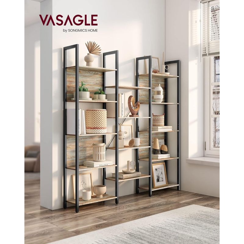 Casa si Gradina - Mobilier - Biblioteci si rafturi - Biblioteci - Biblioteca cu 14 rafturi din lemn, cadru metalic, 24x158x166cm, stil industrial, stejar si negru - Infinity.ro