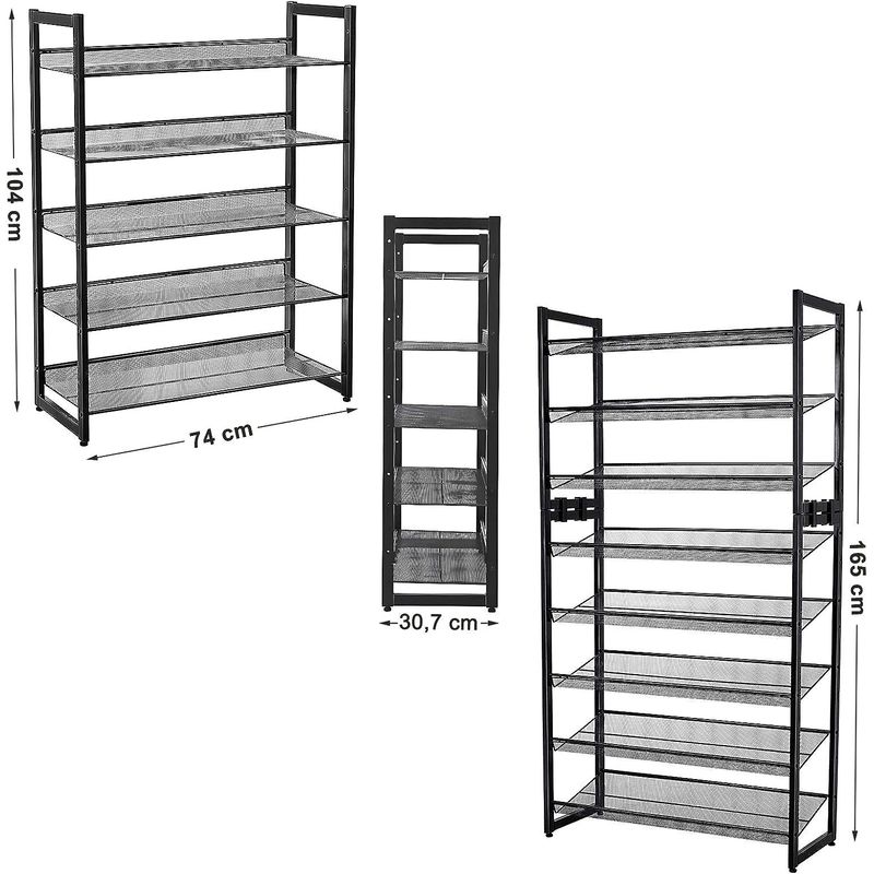 Casa si Gradina - Mobilier - Dulapuri si sifoniere - Dulapuri pantofi - Raft de depozitare pantofi pe 5 niveluri, metal, rafturi plate sau unghiulare reglabile, 31x74x104cm, negru - Infinity.ro