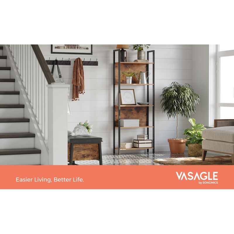 Casa si Gradina - Mobilier - Biblioteci si rafturi - Biblioteci - Biblioteca cu 5 rafturi de depozitare, cadru otel, stil industrial, 62x24x165cm, maro rustic si negru - Infinity.ro