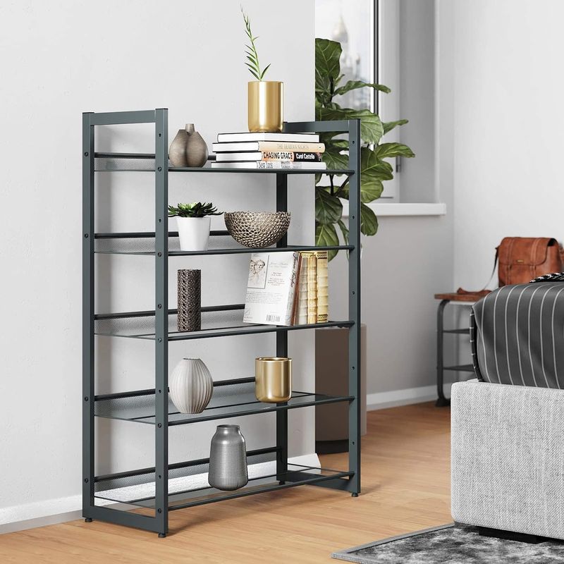 Casa si Gradina - Mobilier - Dulapuri si sifoniere - Dulapuri pantofi - Raft de depozitare pantofi pe 5 niveluri, metal, rafturi plate sau unghiulare reglabile, 31x74x104cm, negru - Infinity.ro