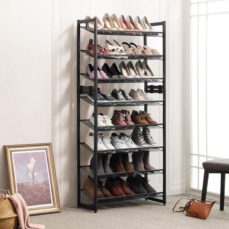 Casa si Gradina - Mobilier - Dulapuri si sifoniere - Dulapuri pantofi - Raft de depozitare pantofi pe 5 niveluri, metal, rafturi plate sau unghiulare reglabile, 31x74x104cm, negru - Infinity.ro