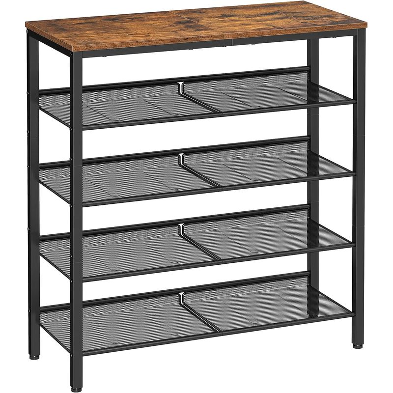 Casa si Gradina - Mobilier - Dulapuri si sifoniere - Dulapuri pantofi - Raft de pantofi, 5 niveluri, rafturi reglabile din plasa, metal, stil industrial, 75x28x93cm, maro vintage negru - Infinity.ro