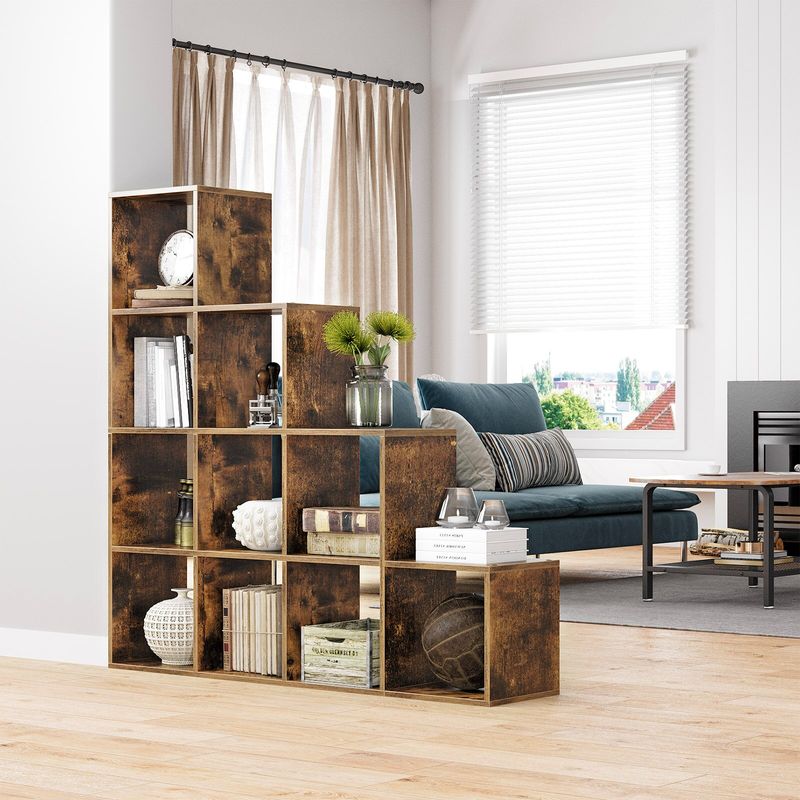 Casa si Gradina - Mobilier - Biblioteci si rafturi - Biblioteci - Biblioteca cu 10 compartimente, unitate de depozitare pentru decoratiuni, din lemn, 29x129x129cm, maro rustic - Infinity.ro