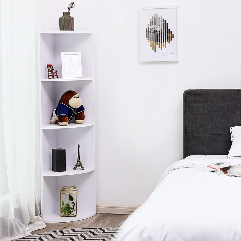 Casa si Gradina - Mobilier - Biblioteci si rafturi - Biblioteci - Raft de colt pentru podea, cu 4 nivele, din PAL, 30x30x130cm, alb - Infinity.ro