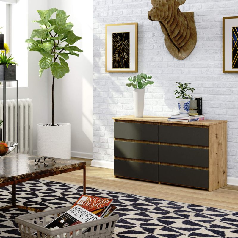 Casa si Gradina - Mobilier - Comode si corpuri - Comode - Comoda cu 6 sertare, PAL laminat, 100x35x57 cm, stejar artisan si gri - Infinity.ro