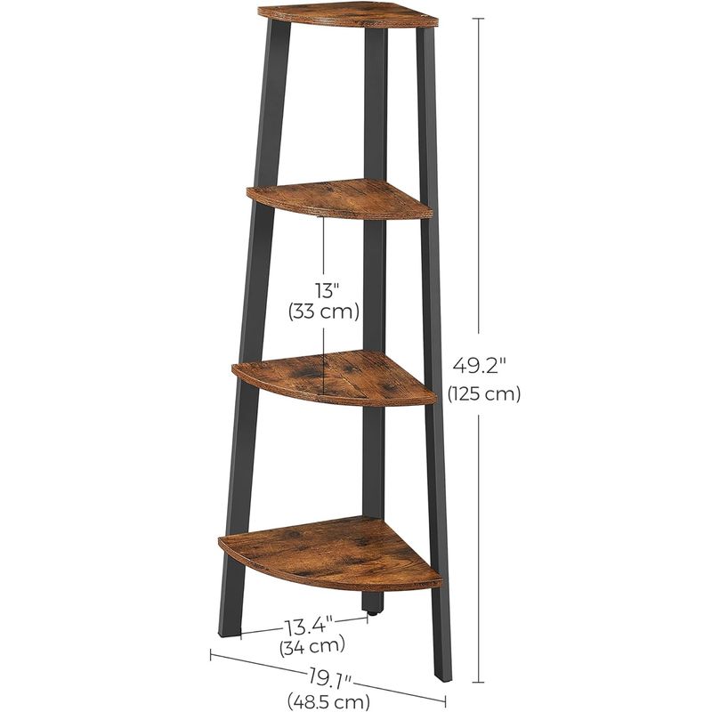 Casa si Gradina - Mobilier - Biblioteci si rafturi - Biblioteci - Raft de colt cu 4 etaje, tip biblioteca, cadru metal si polite lemn, industrial, 34x34x125cm, maro rustic - Infinity.ro